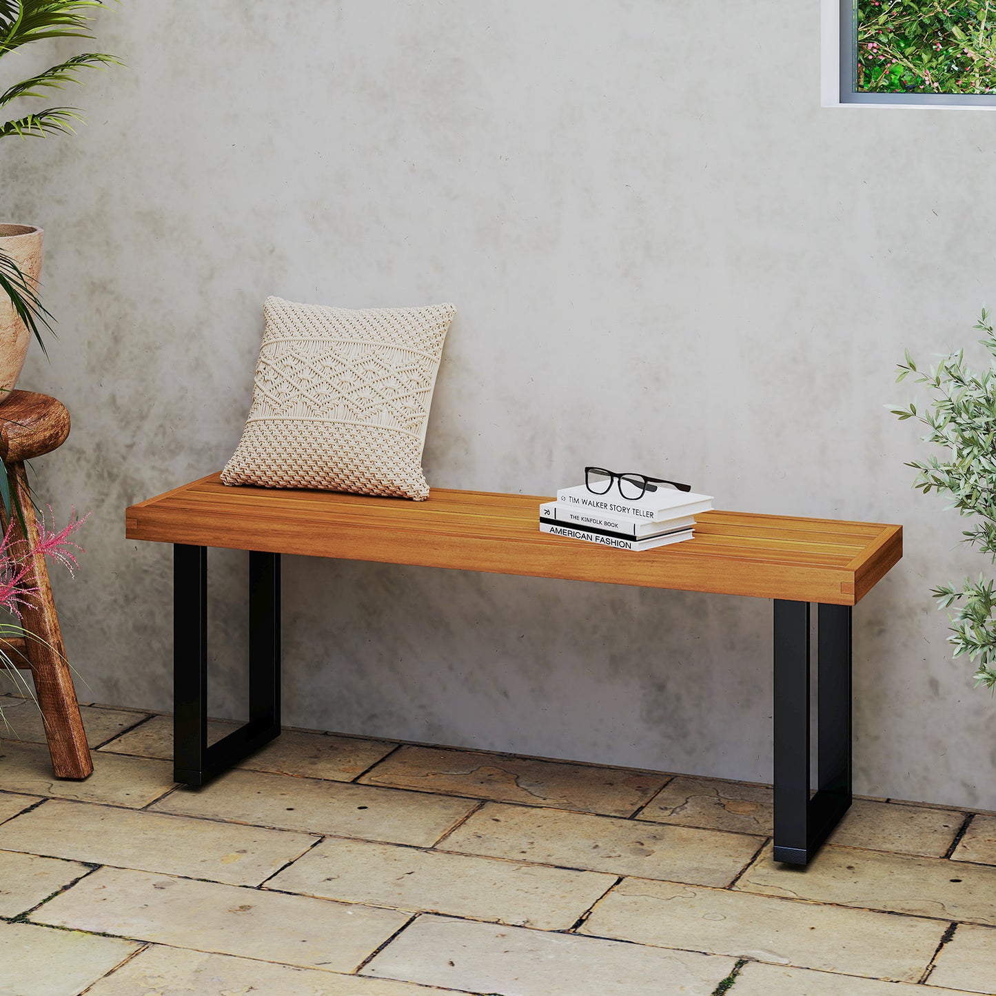 48-Inch Acacia Wood Outdoor Bench Set of 2