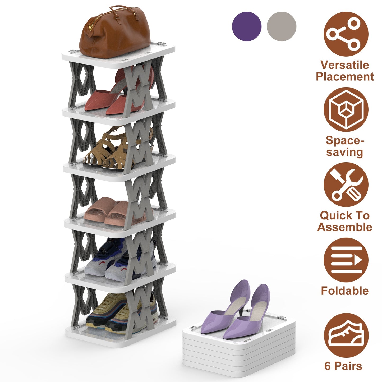 6-Tier Foldable Shoe Rack - Vertical Space Saving Organizer