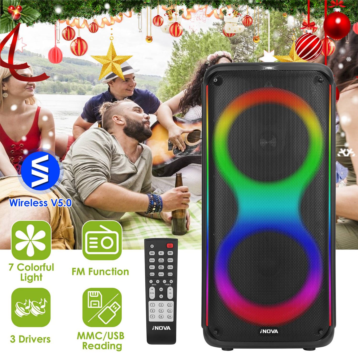Portable Wireless Party Speaker with RGB Lights & Remote