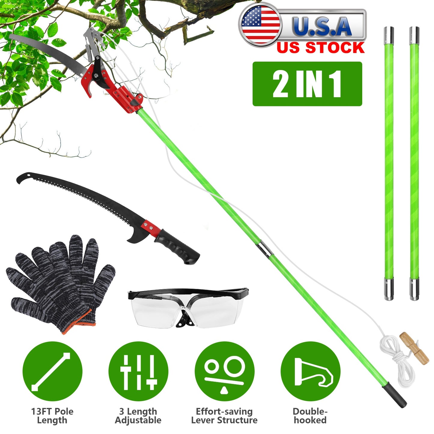 Extendable Manual Pole Saw 8-15ft Tree Pruner with Saw Blade