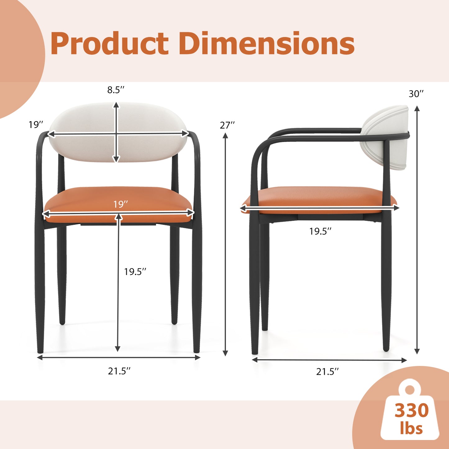 Dining Chairs Set of 2 with Padded Seat and Curved Back