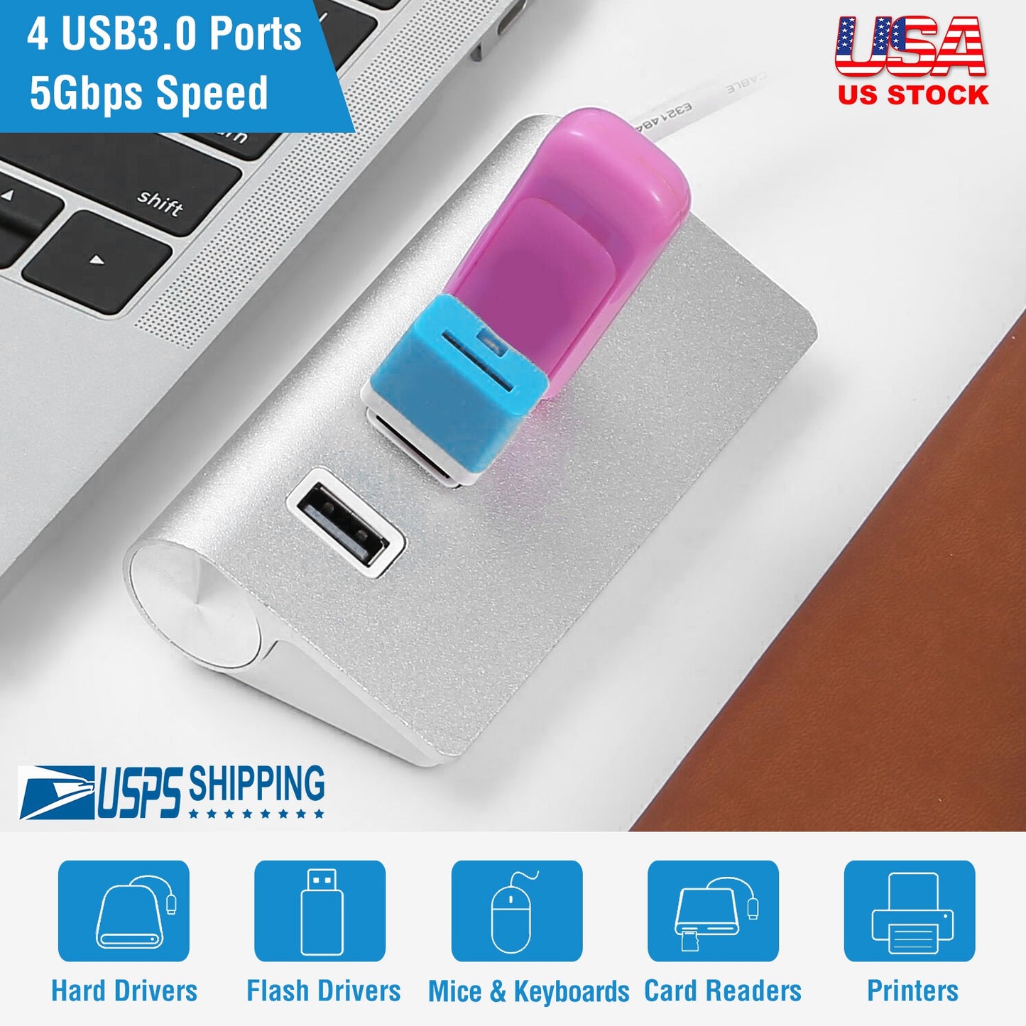 4-Port USB 3.0 Hub with 5Gbps Data Transfer Speed