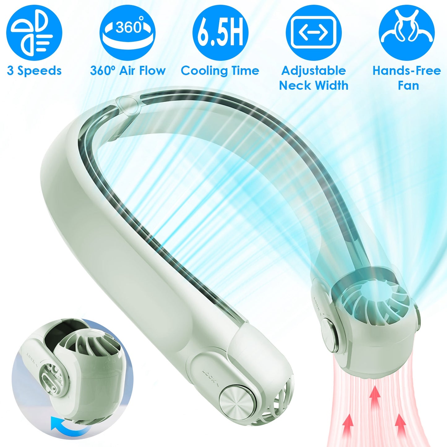 Portable Neck Hanging Fan with 360° Airflow & 3 Speeds