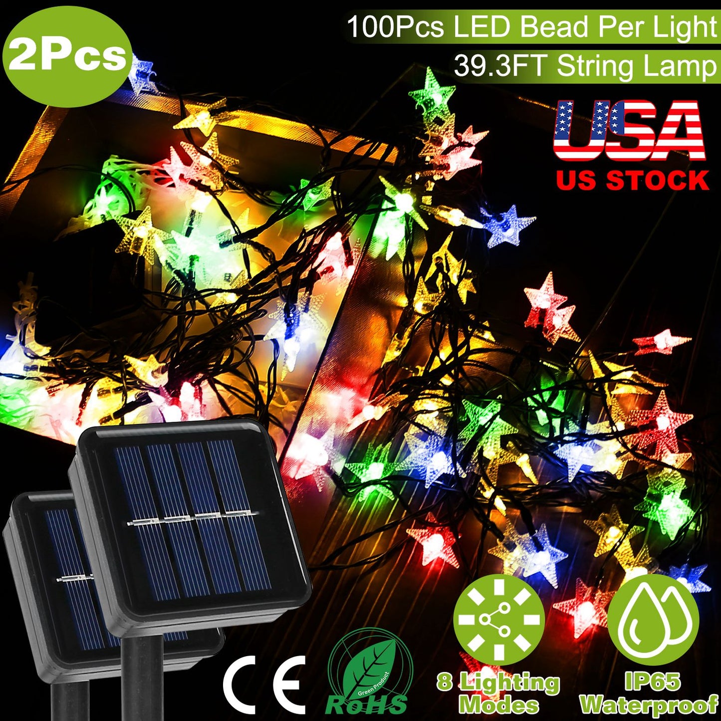 Solar Star String Lights 39.3ft 100 LED Waterproof Outdoor