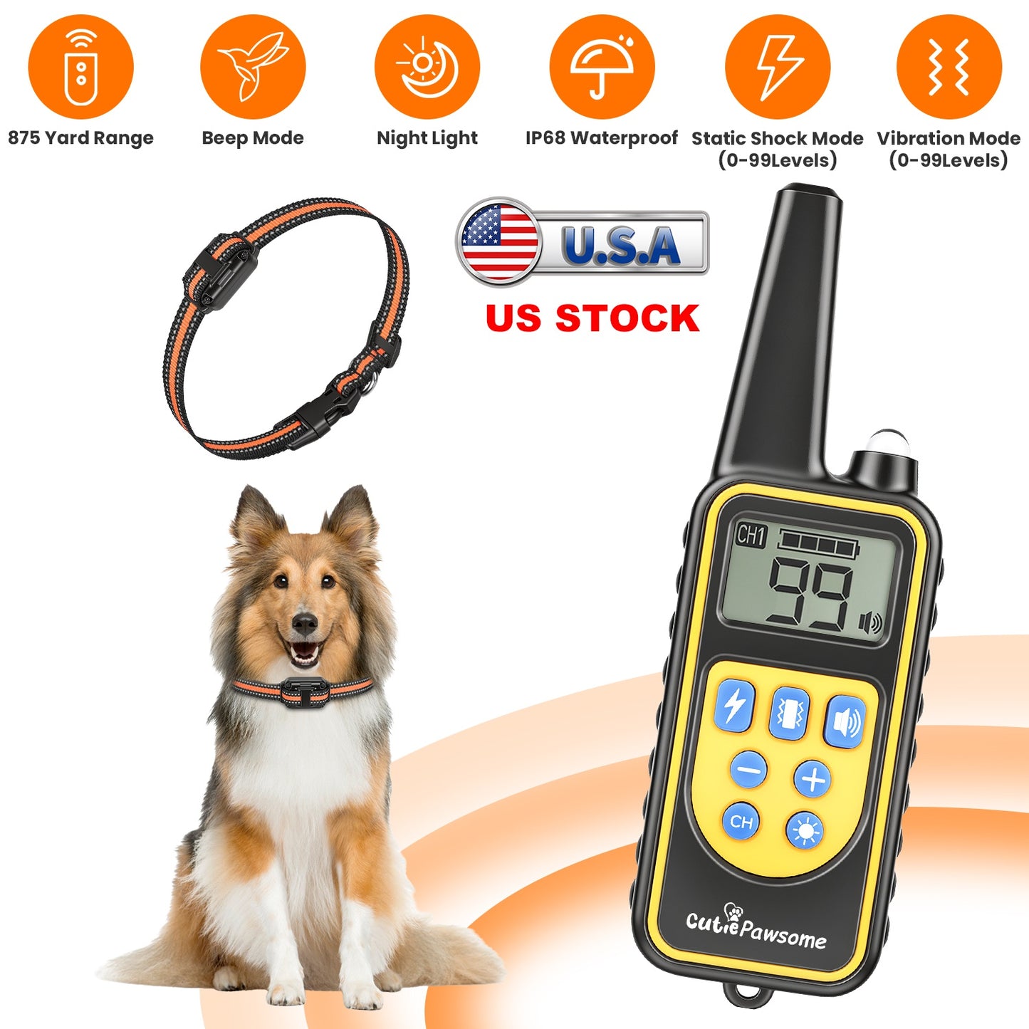Dog Training Collar Receiver with Adjustable Belt IP67 Waterproof