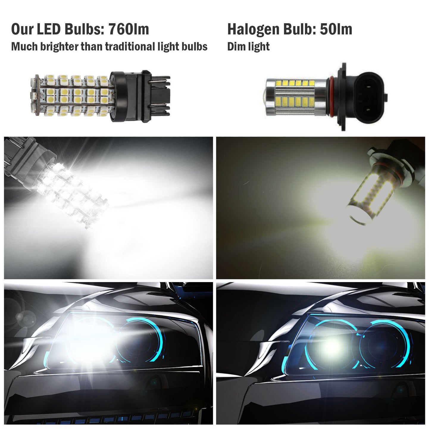 LED Car Light Bulbs 10-Pack 6000K White T25 3528SMD 760lm