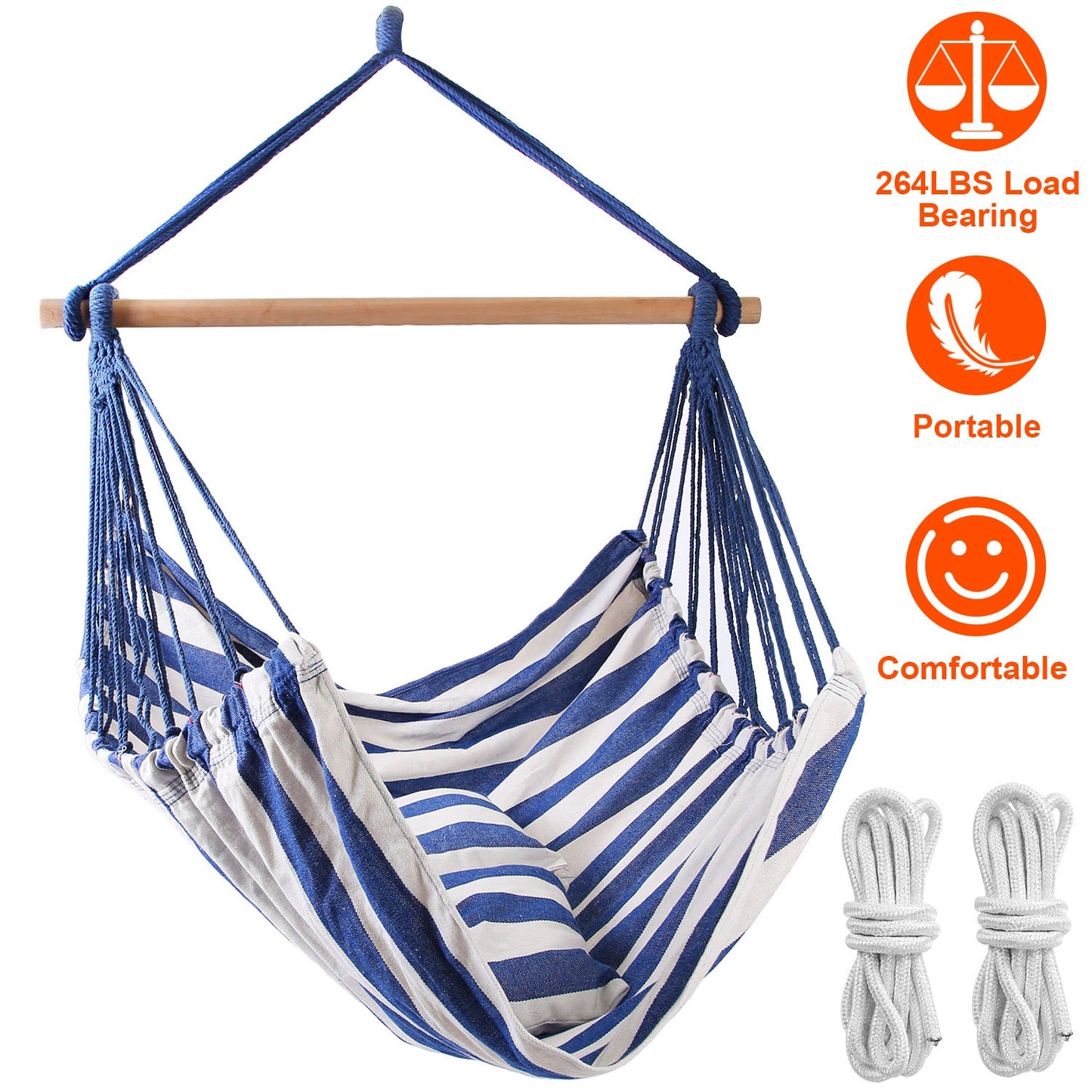 Hanging Hammock Chair with Pillows – 265 lbs Capacity