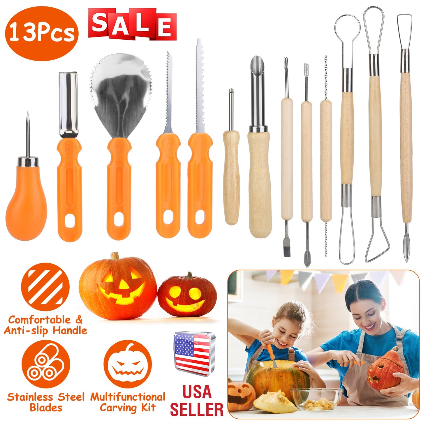 Pumpkin Carving Kit - 13 Piece Stainless Steel Tool Set