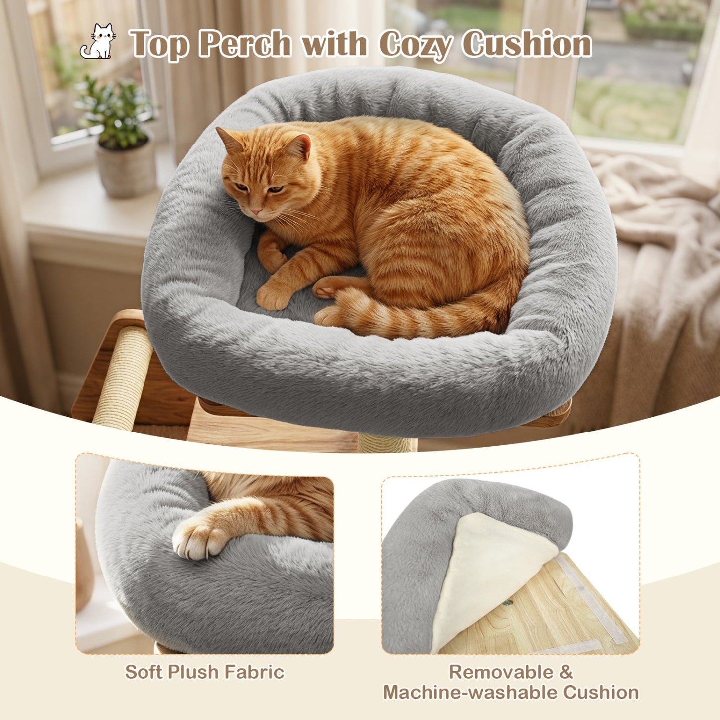 Multi-Level Solid Wood Cat Tree 48.5" with Condo & Scratchers