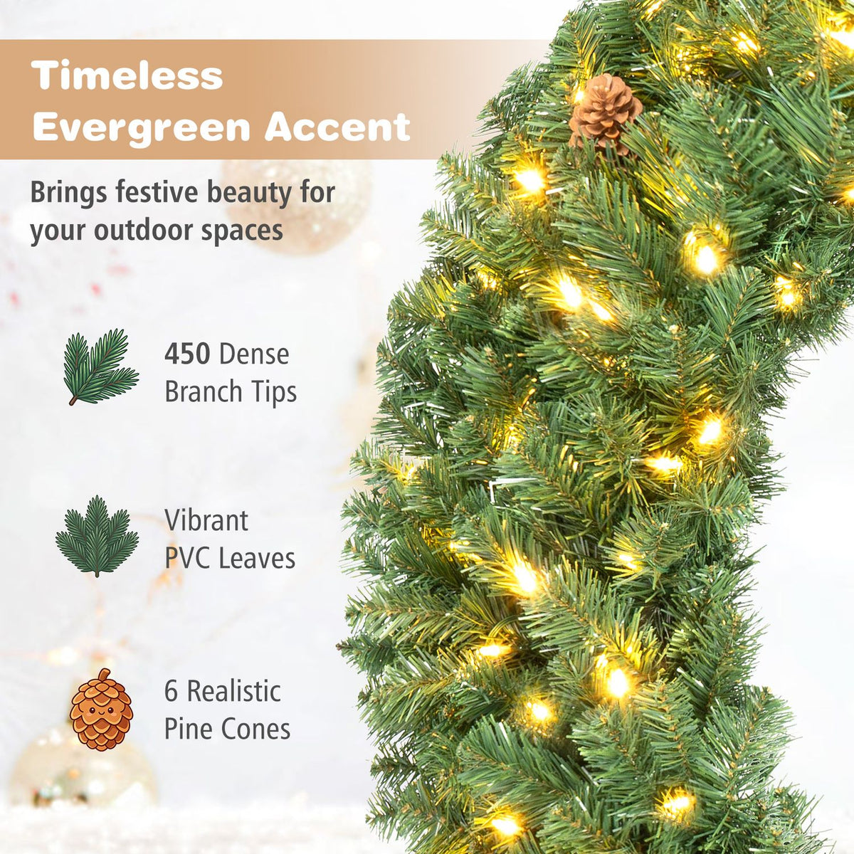 48 Inch Large Pre-Lit Artificial Christmas Wreath