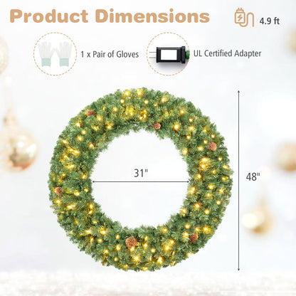 48 Inch Large Pre-Lit Artificial Christmas Wreath
