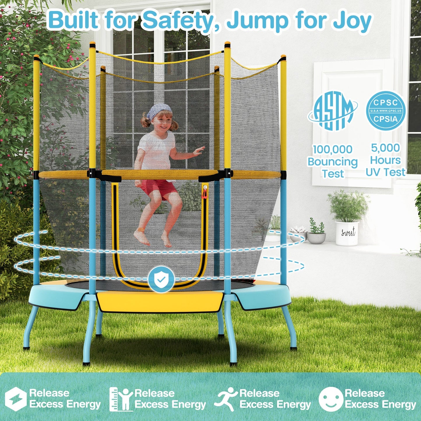48 Inch Toddler Trampoline with Safety Enclosure Net