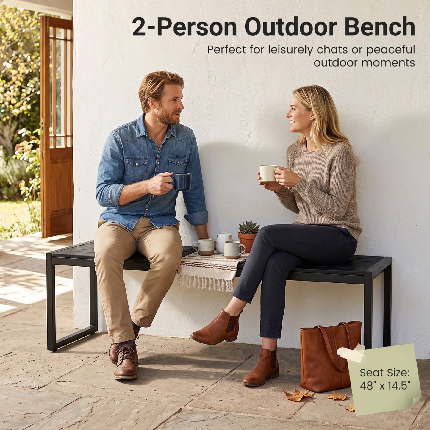 48" Outdoor Bench with Wood-Plastic Composite Seat - Black