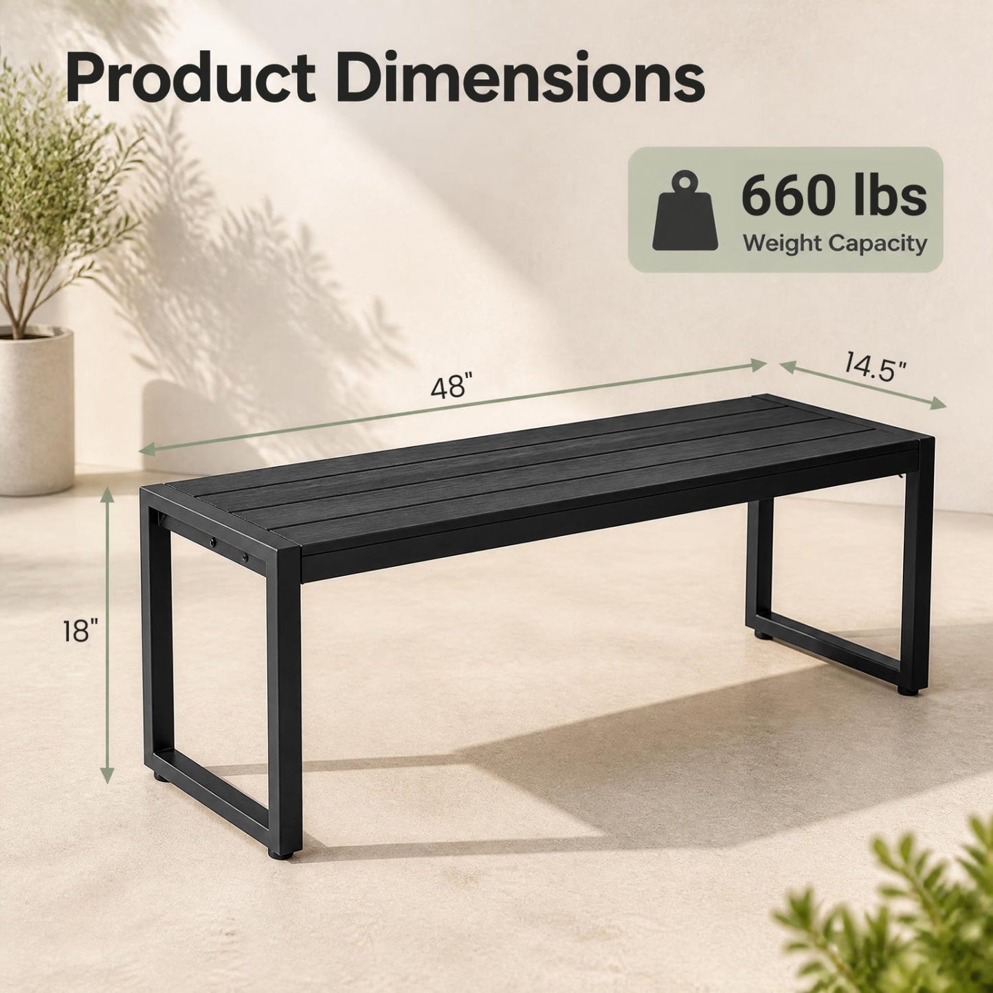 48" Outdoor Bench with Wood-Plastic Composite Seat - Black