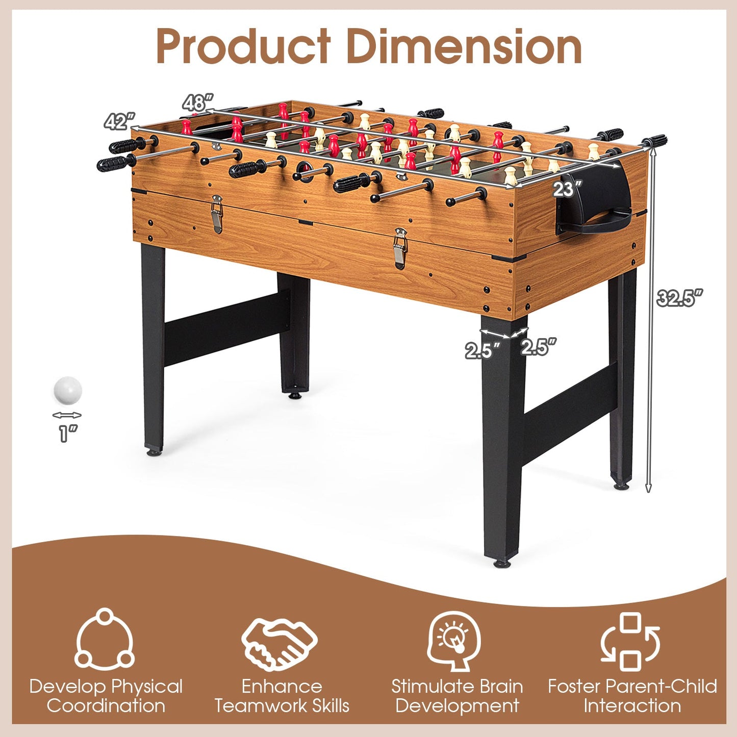 48 Inch 3-In-1 Multi Combo Game Table with Soccer for Game Rooms