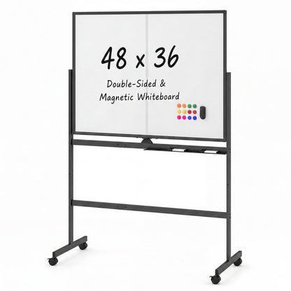 48" x 36" Double-Sided Mobile Whiteboard with Lockable Wheels