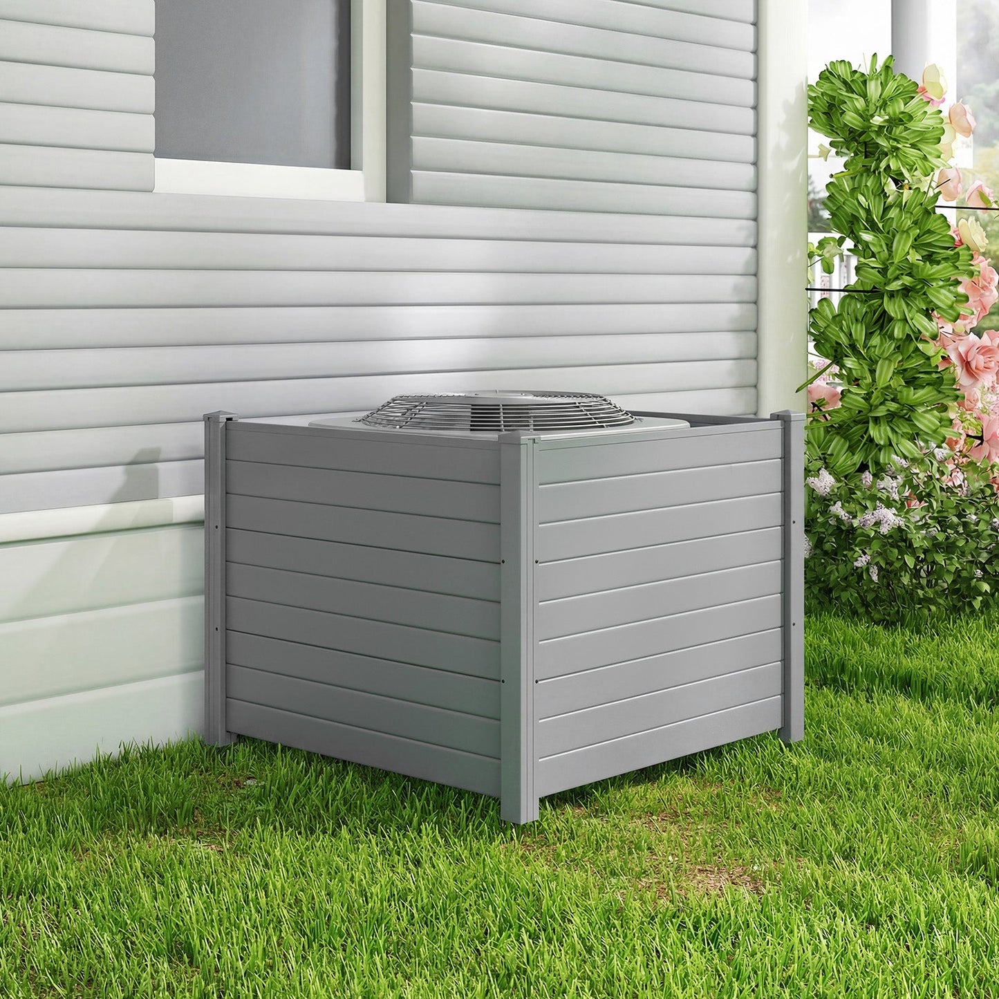 48 x 38 Inch Air Conditioner Fence 3 Panels with Metal Ground Stakes for Patio Backyard