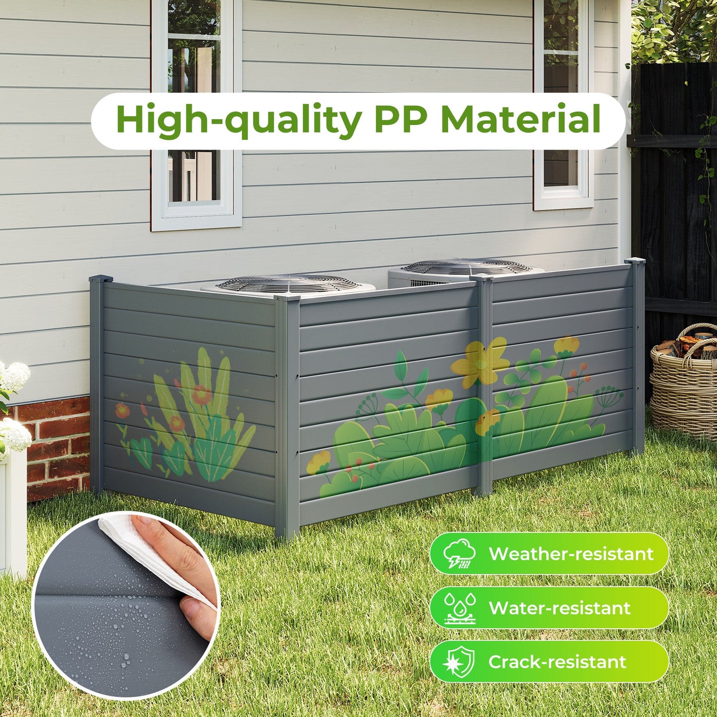 48 x 38 Inch Air Conditioner Fence 3 Panels with Metal Ground Stakes for Patio Backyard
