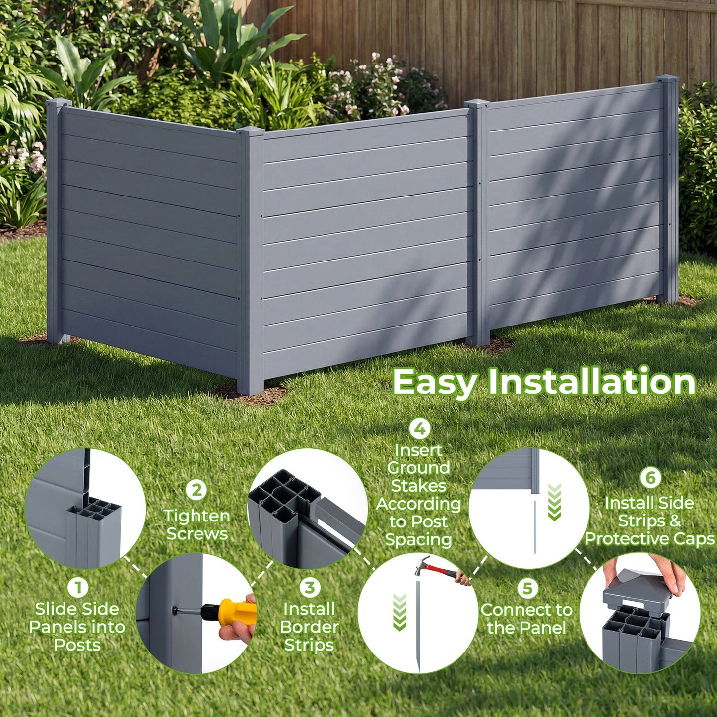48 x 38 Inch Air Conditioner Fence 3 Panels with Metal Ground Stakes for Patio Backyard