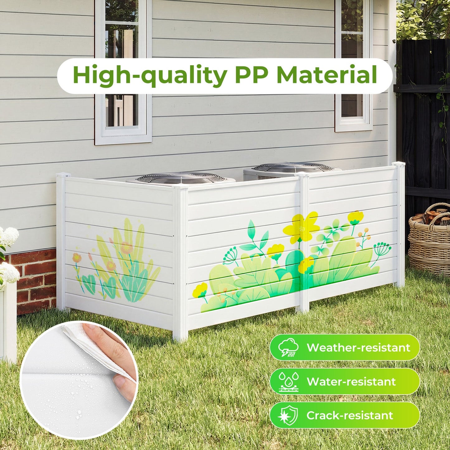 48 x 38 Inch Air Conditioner Fence 3 Panels with Metal Ground Stakes for Patio Backyard