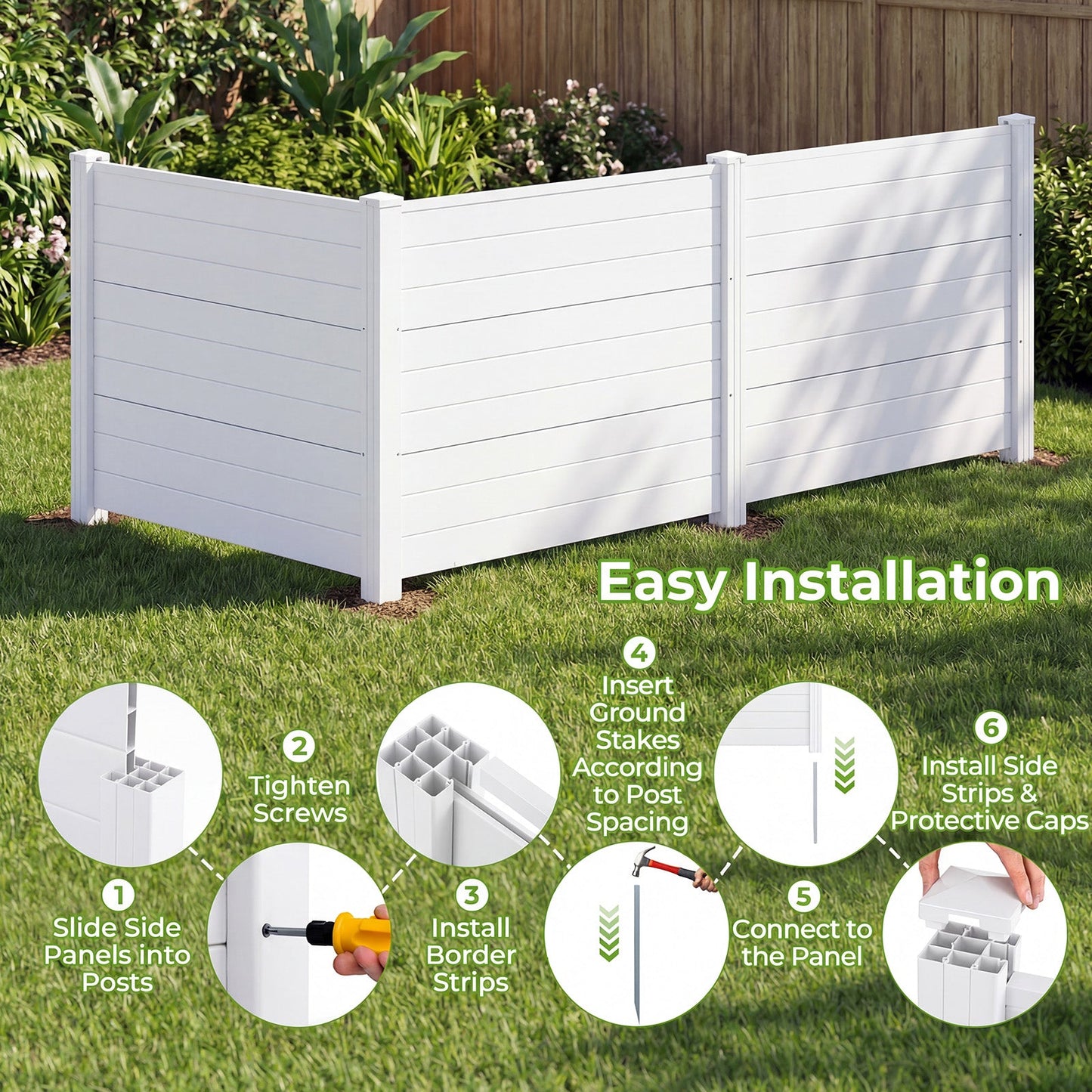 48 x 38 Inch Air Conditioner Fence 3 Panels with Metal Ground Stakes for Patio Backyard