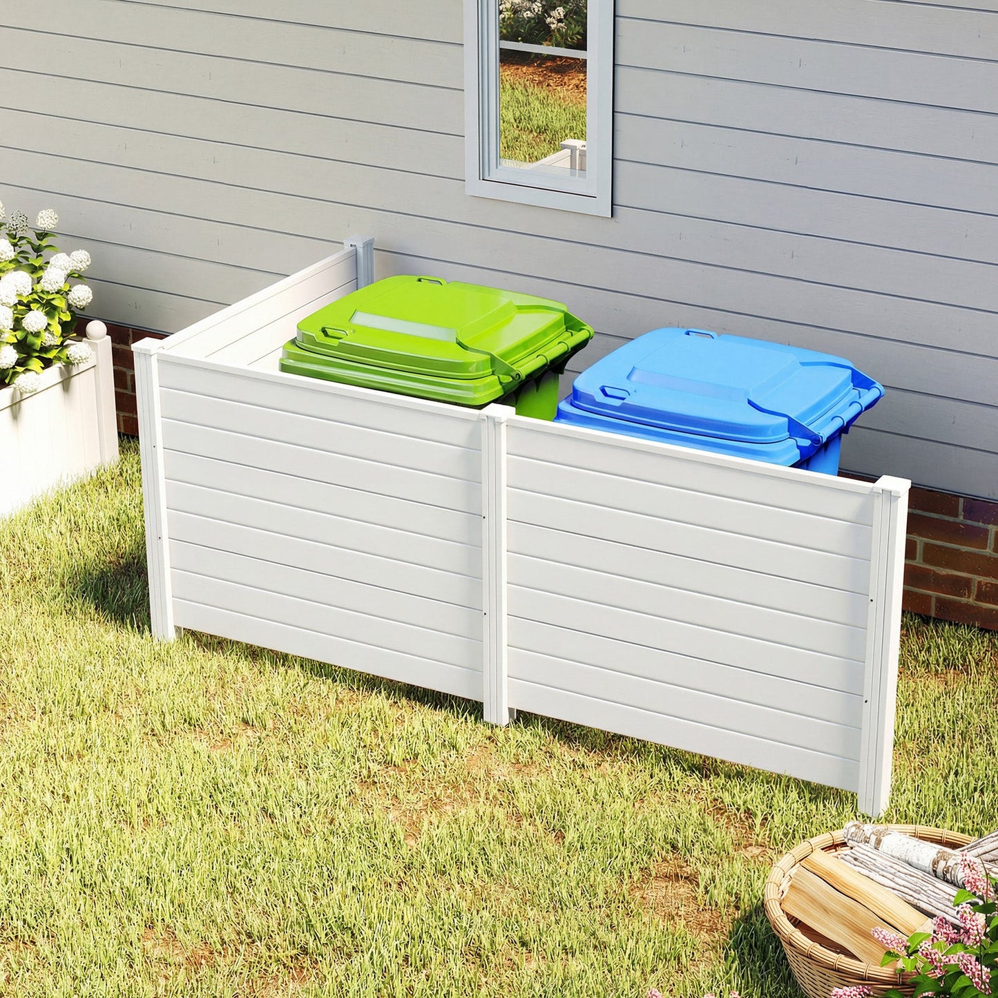 48 x 38 Inch Air Conditioner Fence 3 Panels with Metal Ground Stakes for Patio Backyard