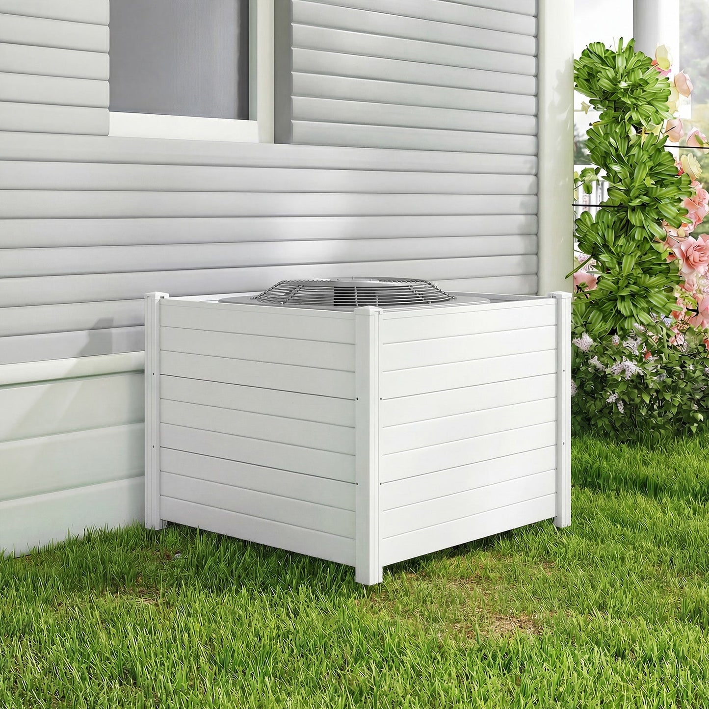 48 x 38 Inch Air Conditioner Fence 3 Panels with Metal Ground Stakes for Patio Backyard