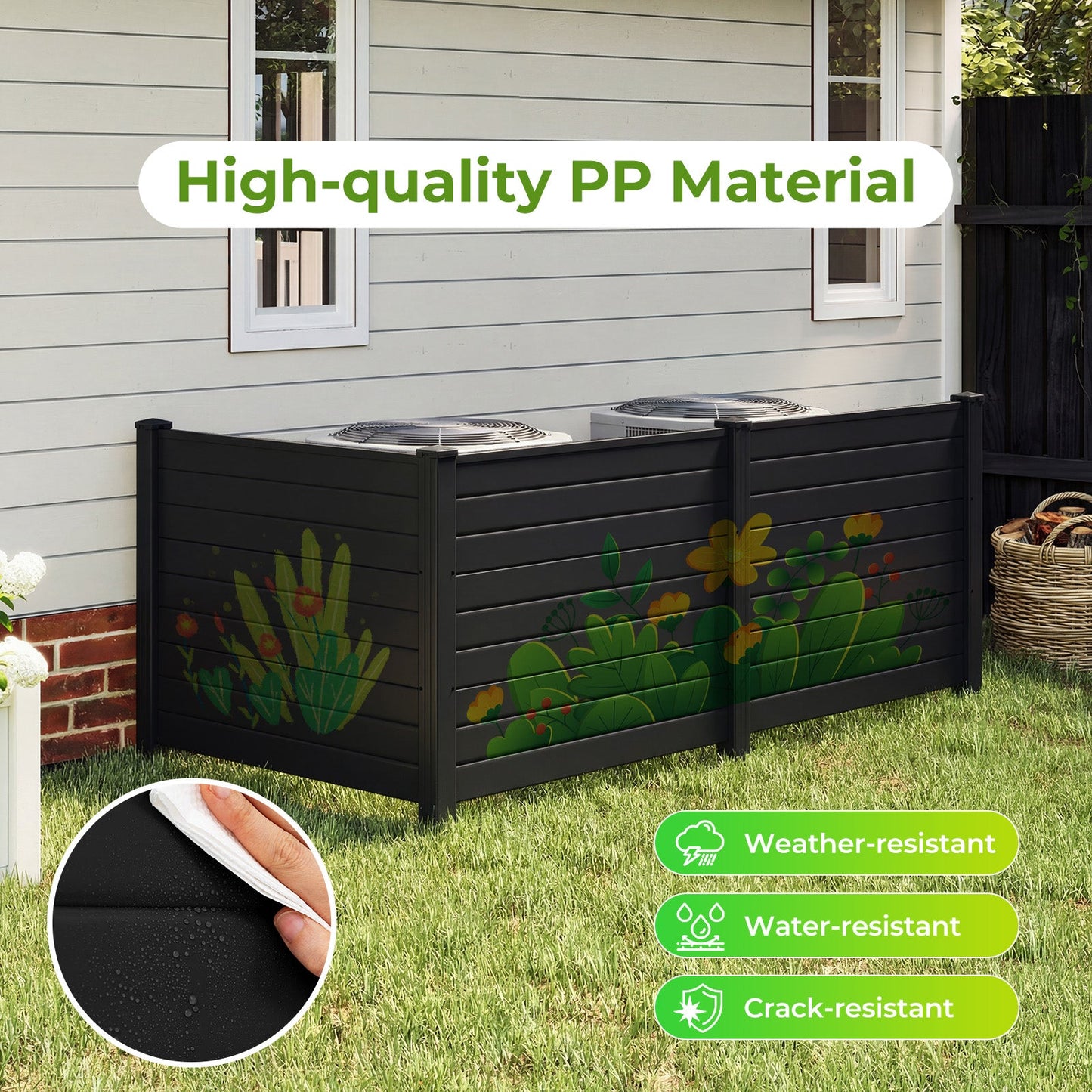 48 x 38 Inch Air Conditioner Fence 3 Panels with Metal Ground Stakes for Patio Backyard