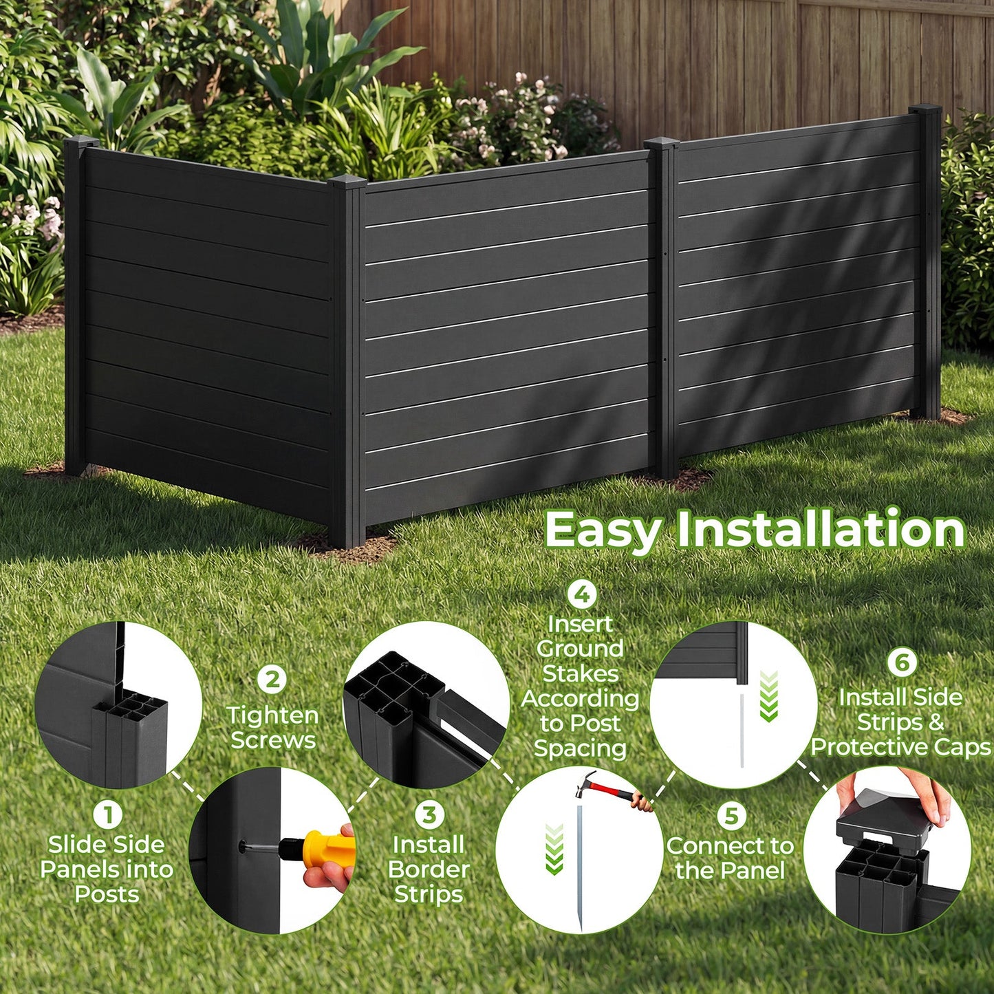 48 x 38 Inch Air Conditioner Fence 3 Panels with Metal Ground Stakes for Patio Backyard