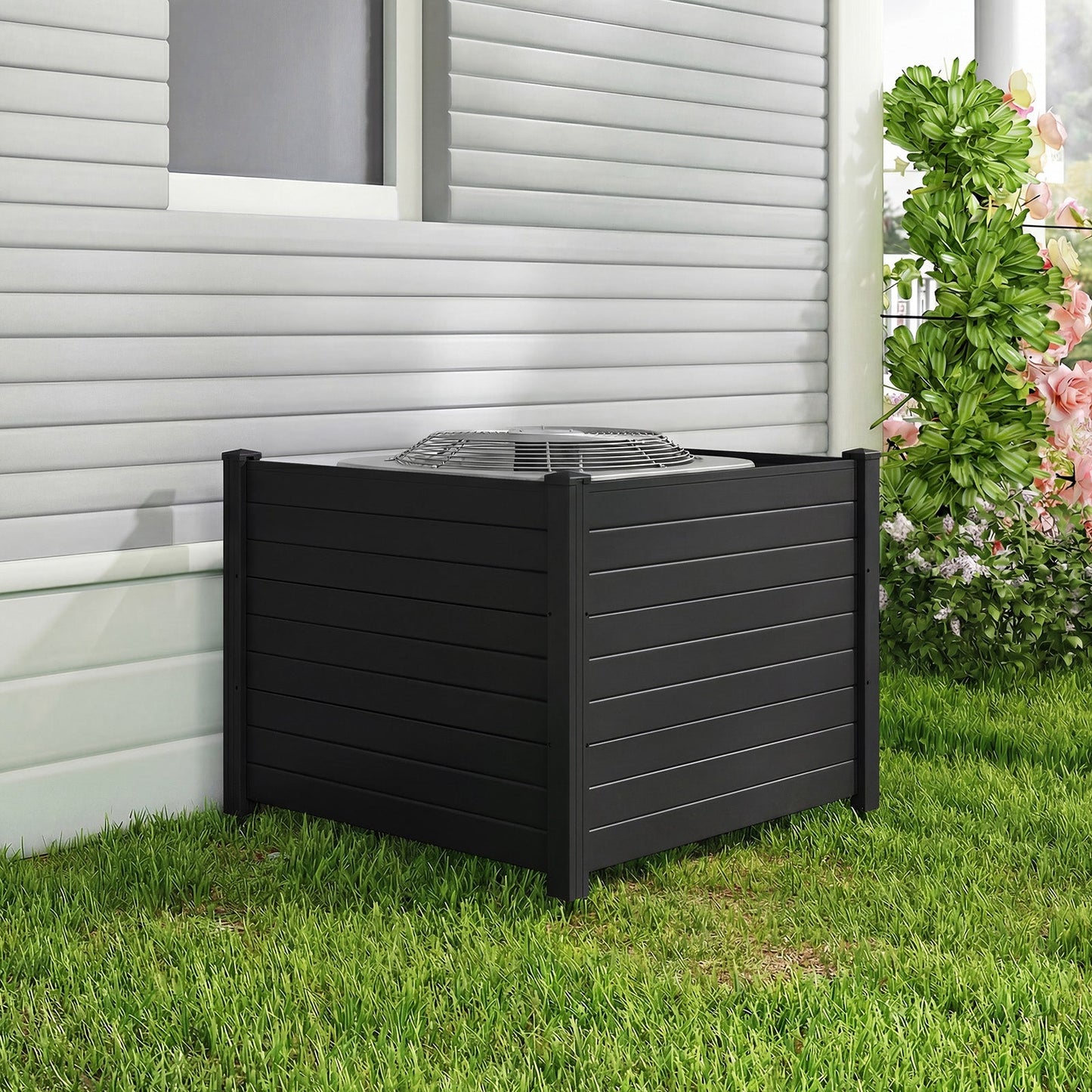 48 x 38 Inch Air Conditioner Fence 3 Panels with Metal Ground Stakes for Patio Backyard