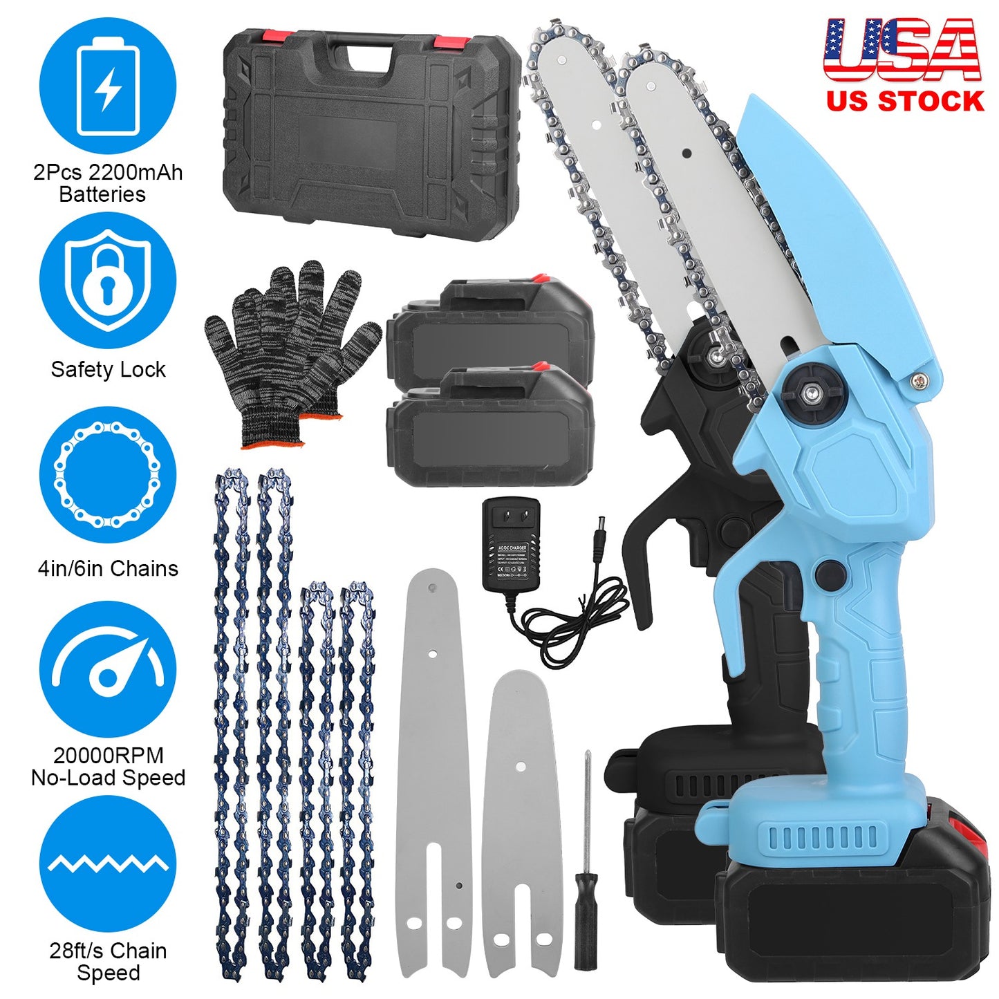 Mini Chainsaw Cordless Electric with 4in & 6in Chains