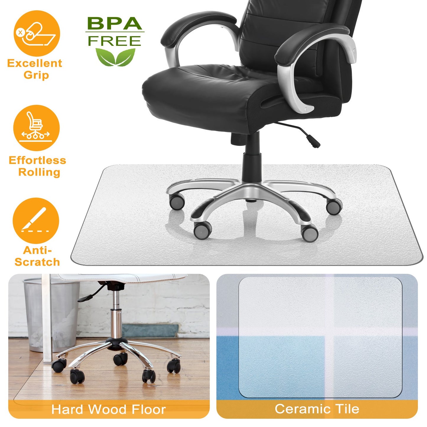 Chair Mat 36" x 48" PVC Floor Protector for Hard Floors