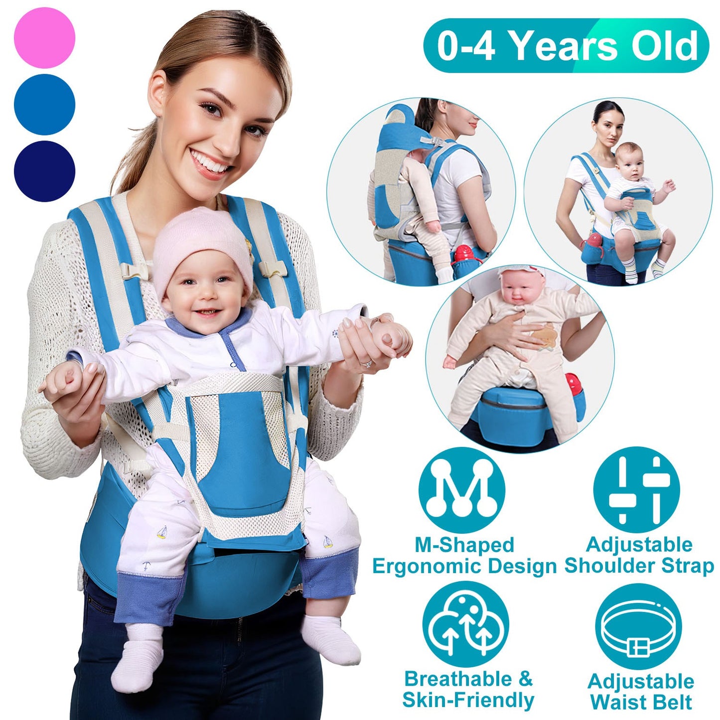 Ergonomic Baby Carrier with Hip Seat for 0-4 Years