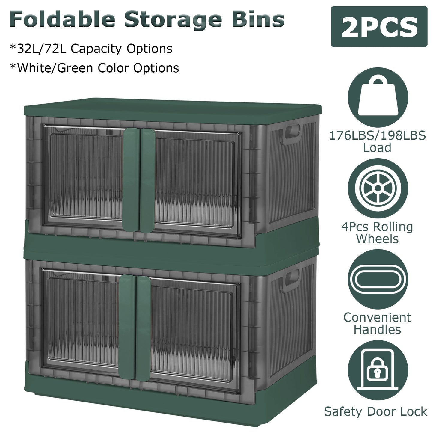 32L Foldable Storage Bins with Lid and Front Door - 2 Pack
