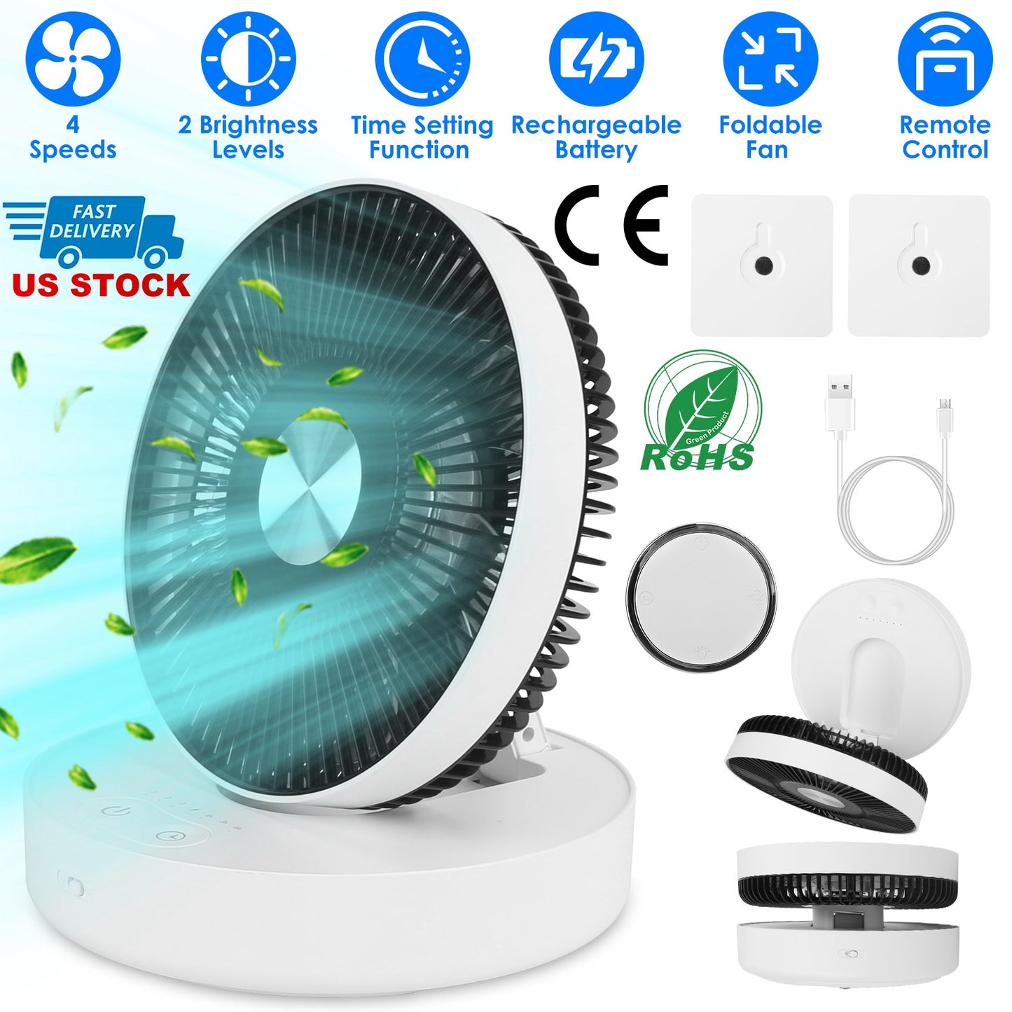 Rechargeable LED Desk Fan with Remote & Oscillation