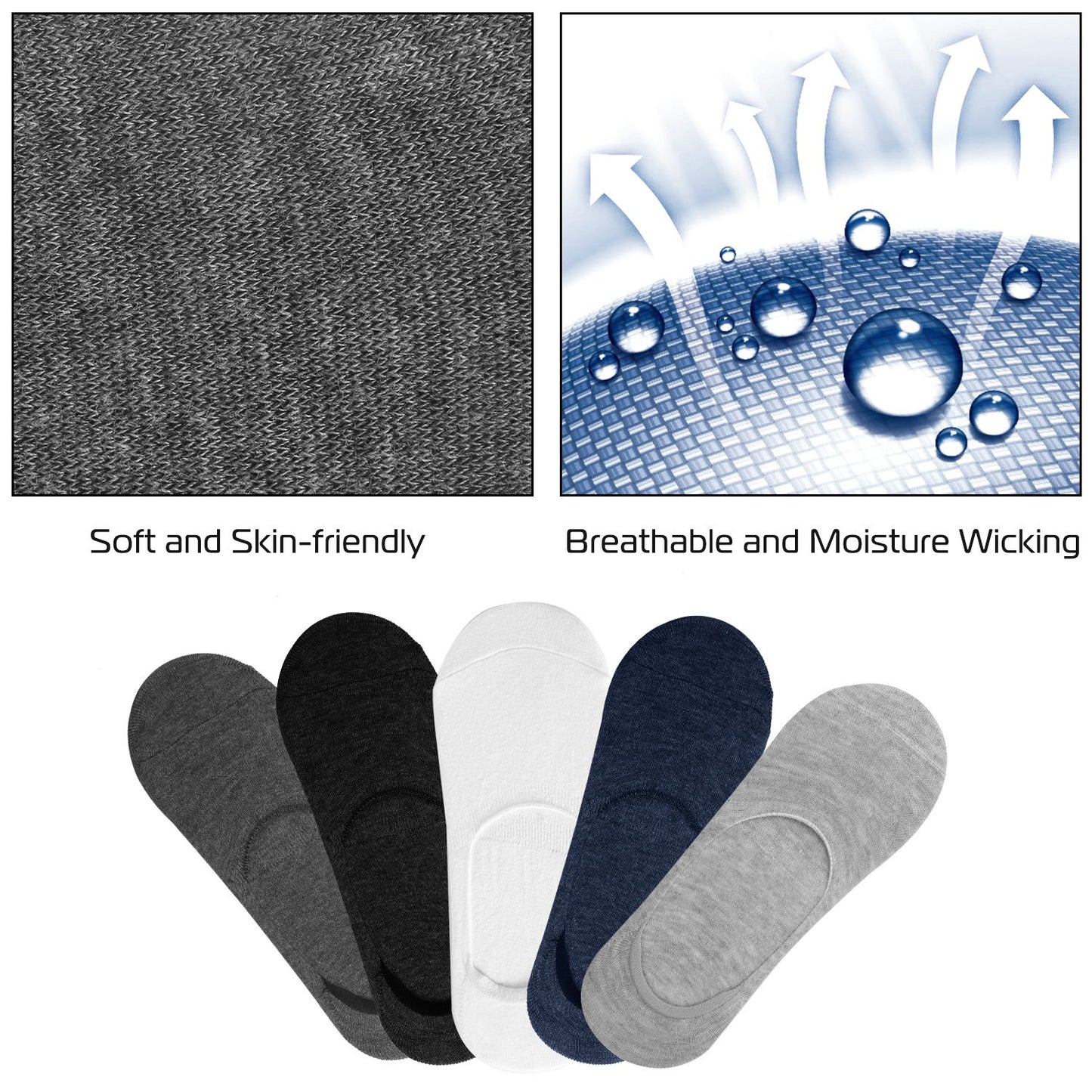 No Show Socks 5 Pairs Breathable Boat Socks