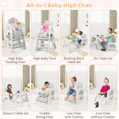 Convertible Baby High Chair with Adjustable Backrest & Tray