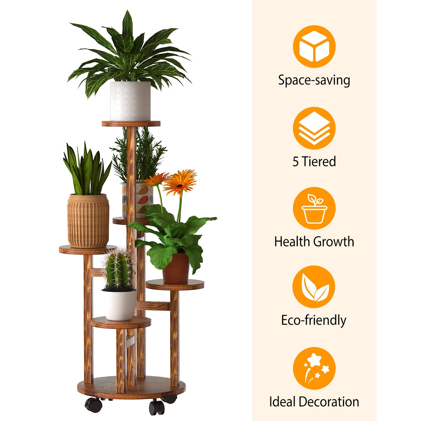 5 Tier Rolling Plant Stand with Wheels for Indoor Outdoor Use