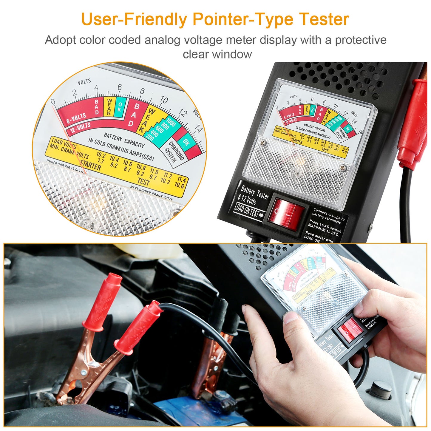 Battery Load Tester 6-12V 100A with Insulated Copper Clips