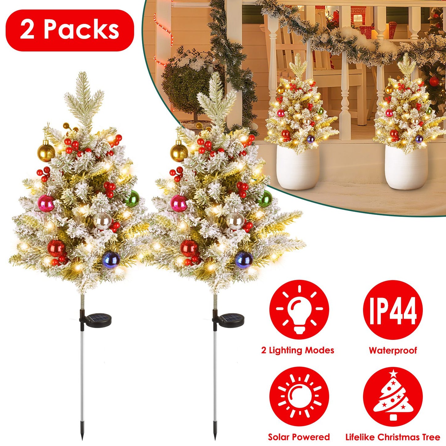 Battery Powered LED Christmas Tree Urn Filler - 2 Pack