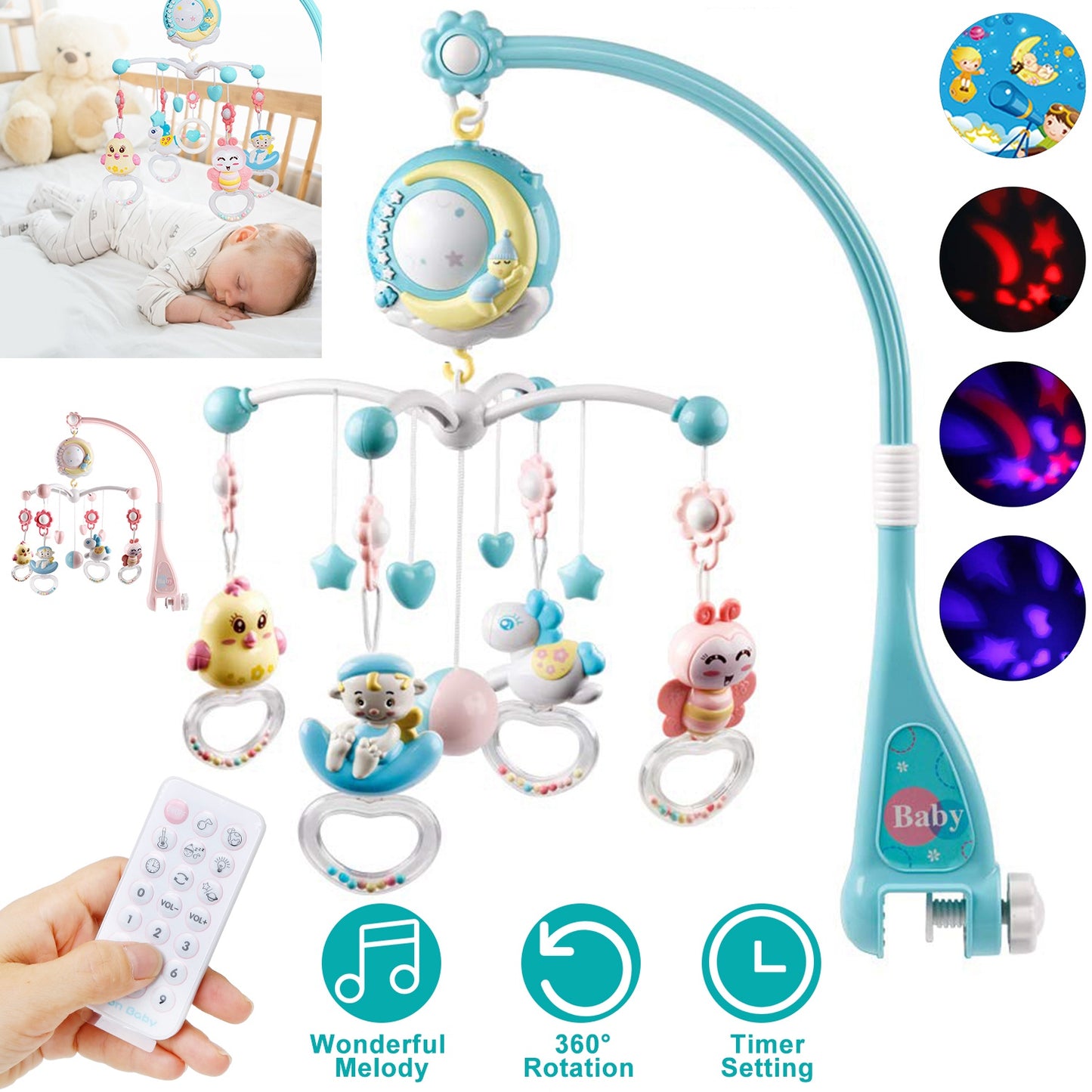 Musical Crib Mobile with Star Projector & Remote Control