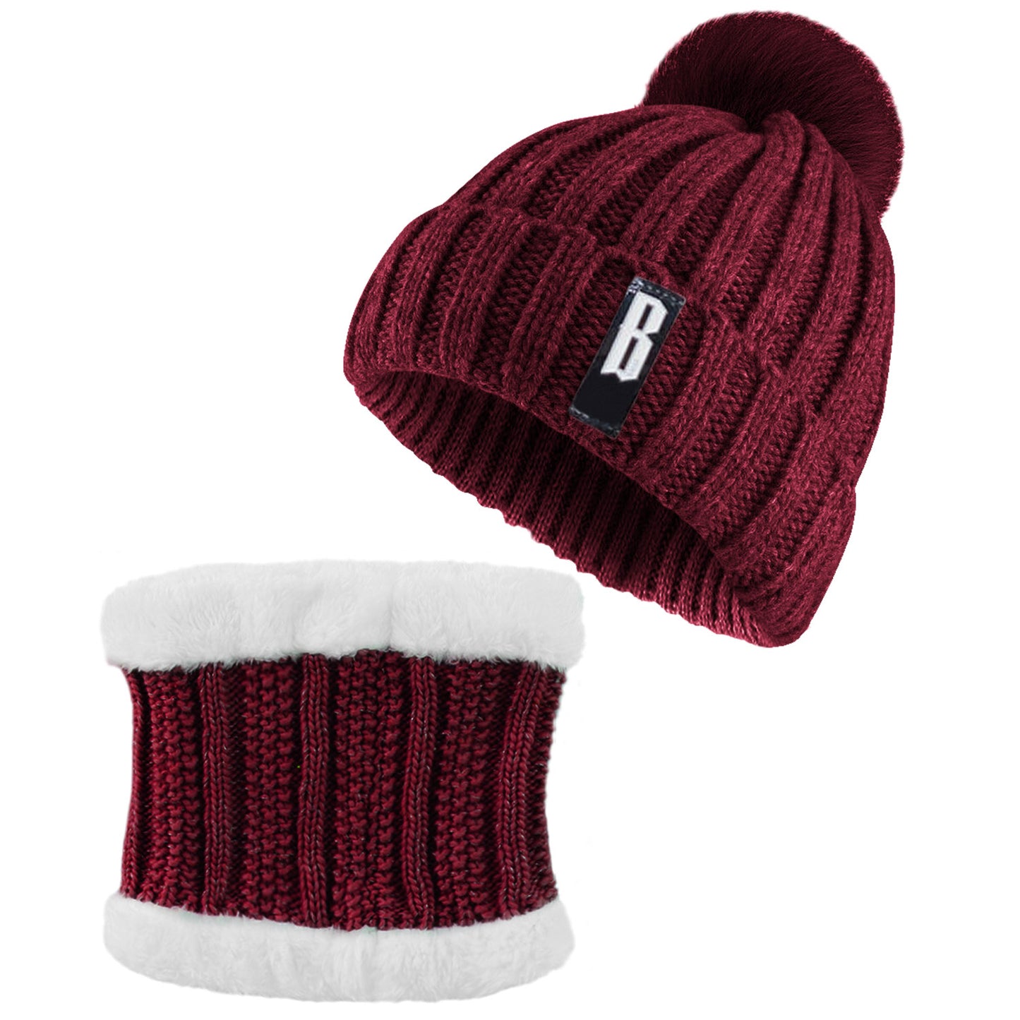 Beanie Hat and Scarf Set - Fleece Lined Winter Knit