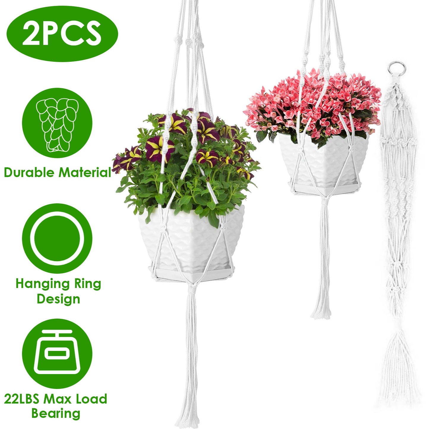 Cotton Rope Plant Hanger 40in - 2 Pack Macrame Hanging Planter