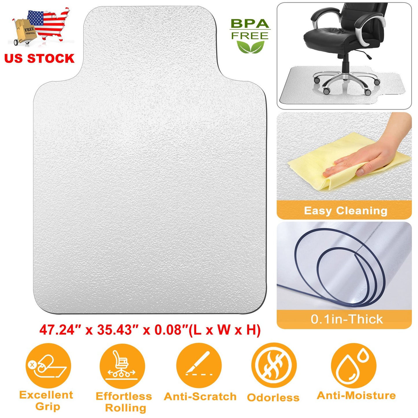 Chair Mat 36" x 48" PVC Floor Protector for Hard Floors
