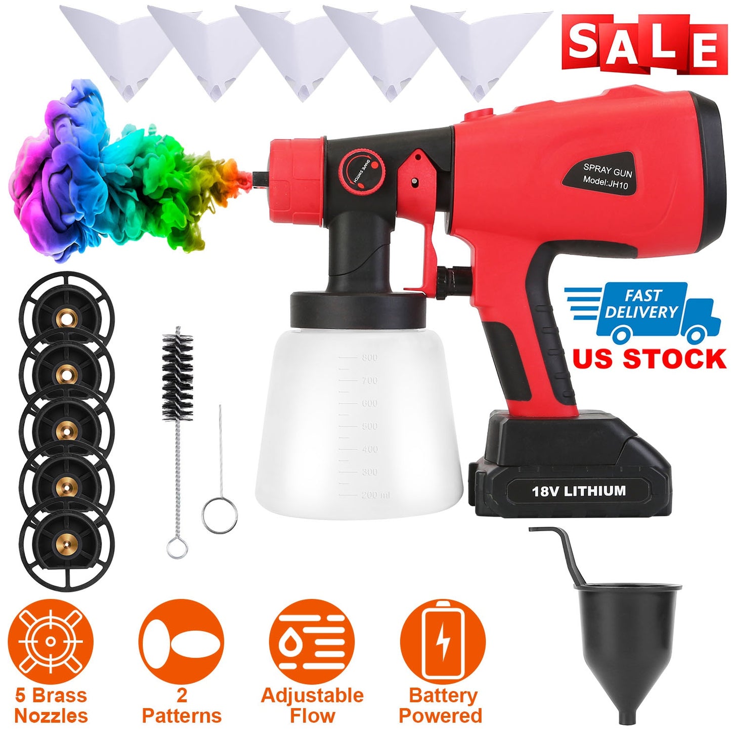 Cordless Electric Paint Sprayer with 5 Nozzles & 800ML Cup