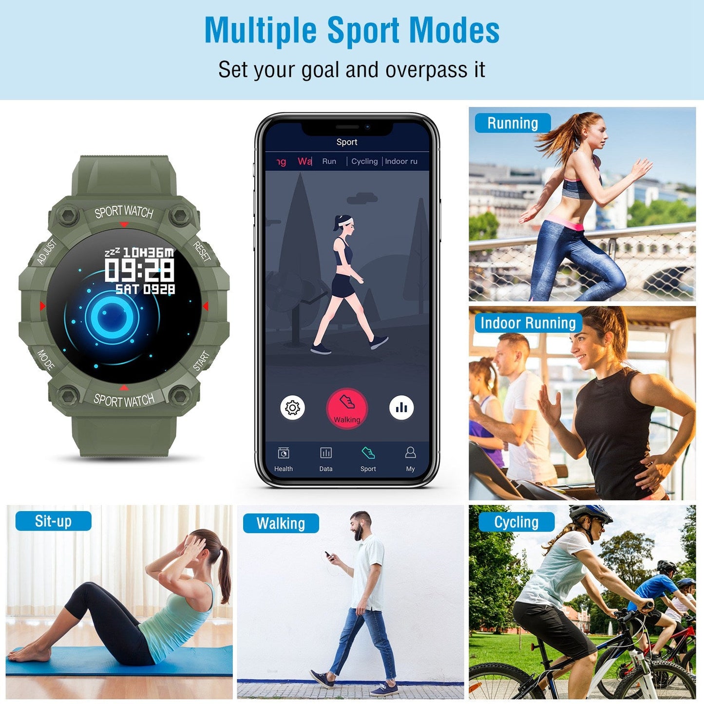 1.3in Wireless Fitness Tracker IP67 Waterproof Smart Watch Sport Bracelet w/Heart Rate Blood Pressure Sleep Monitor For Android IOS