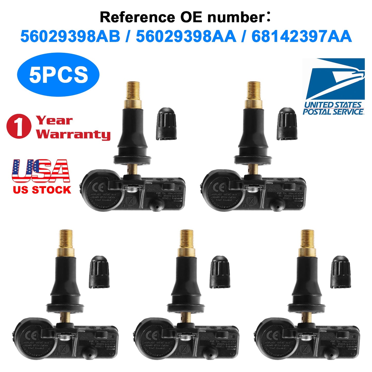 TPMS Tire Pressure Sensors for Jeep Chrysler Dodge Ram (5-Pack)