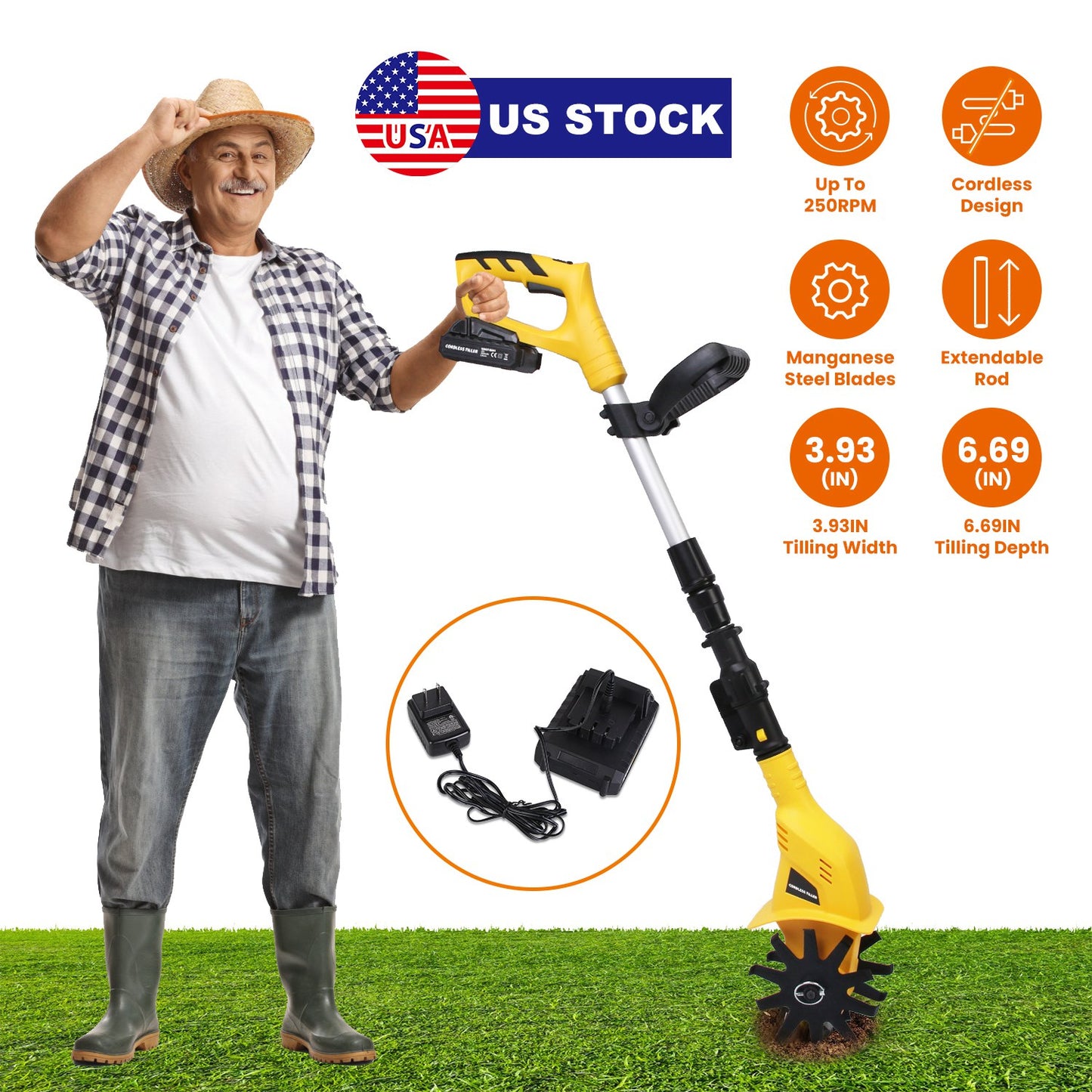 Cordless Electric Garden Tiller 20V Battery Powered Cultivator