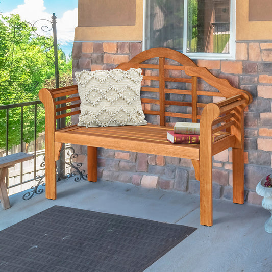 Eucalyptus Wood Folding Bench with Backrest - 49 Inch