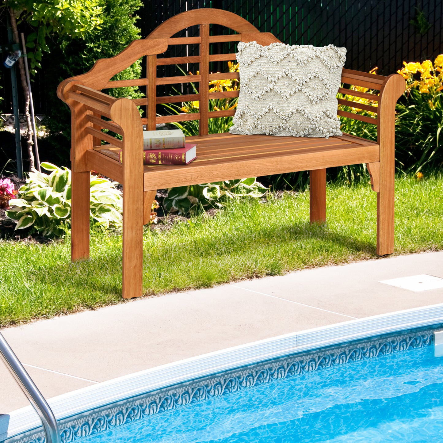 Eucalyptus Wood Folding Bench with Backrest - 49 Inch
